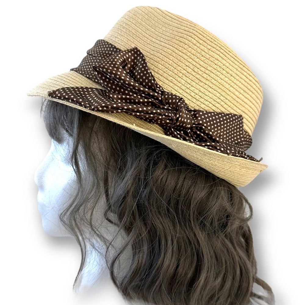 Brixton tan straw hat with brown bow‎ size L/XL